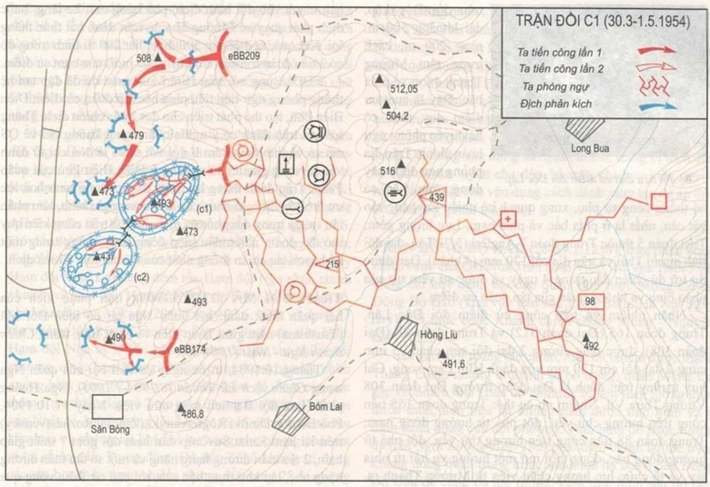 Lược đồ về diễn biến trận đánh cứ điểm C1. Ảnh: TTXVN
