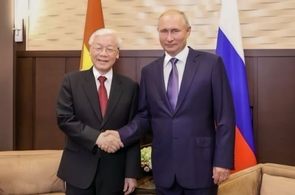 Tổng Bí thư Nguyễn Phú Trọng và Tổng thống Vladimir Putin tại cuộc gặp ở Sochi (Liên bang Nga) năm 2018.