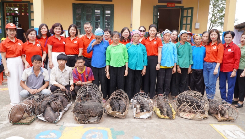 Trao hỗ trợ lợn giống cho các hộ dân có hoàn cảnh khó khăn.JPG