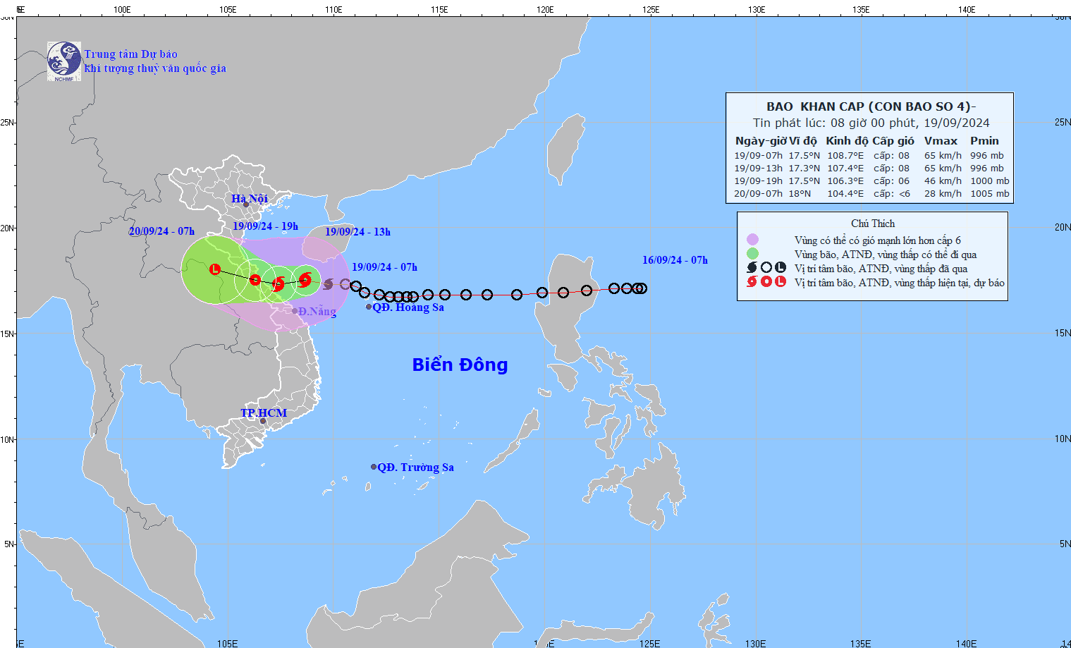 Bão số 4 cách Quảng Bình, Quảng Trị 190km, tâm bão giật cấp 8 - Ảnh 1.