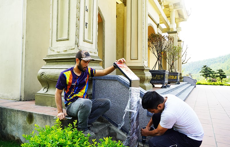 Installing NFC chip board at Lieu Hanh Holy Mother Temple (Quang Trach).