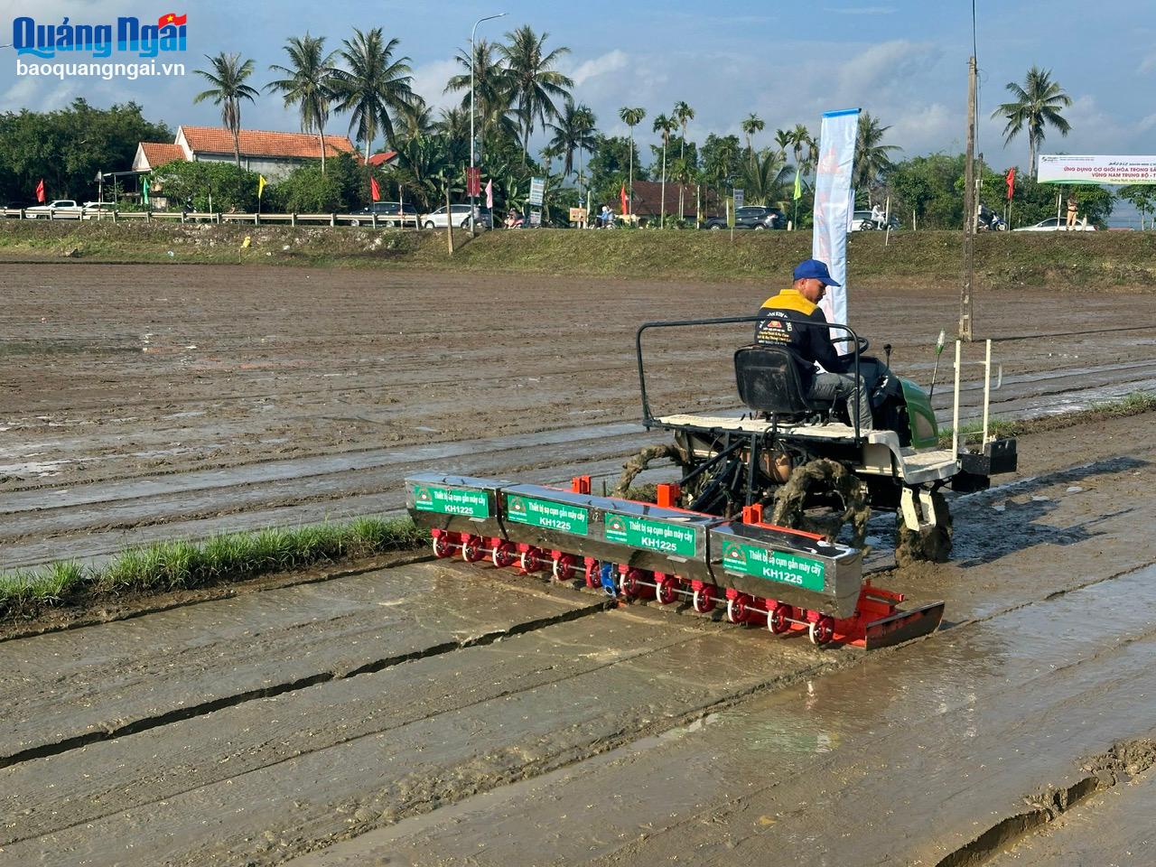 Máy sạ lúa theo cụm.