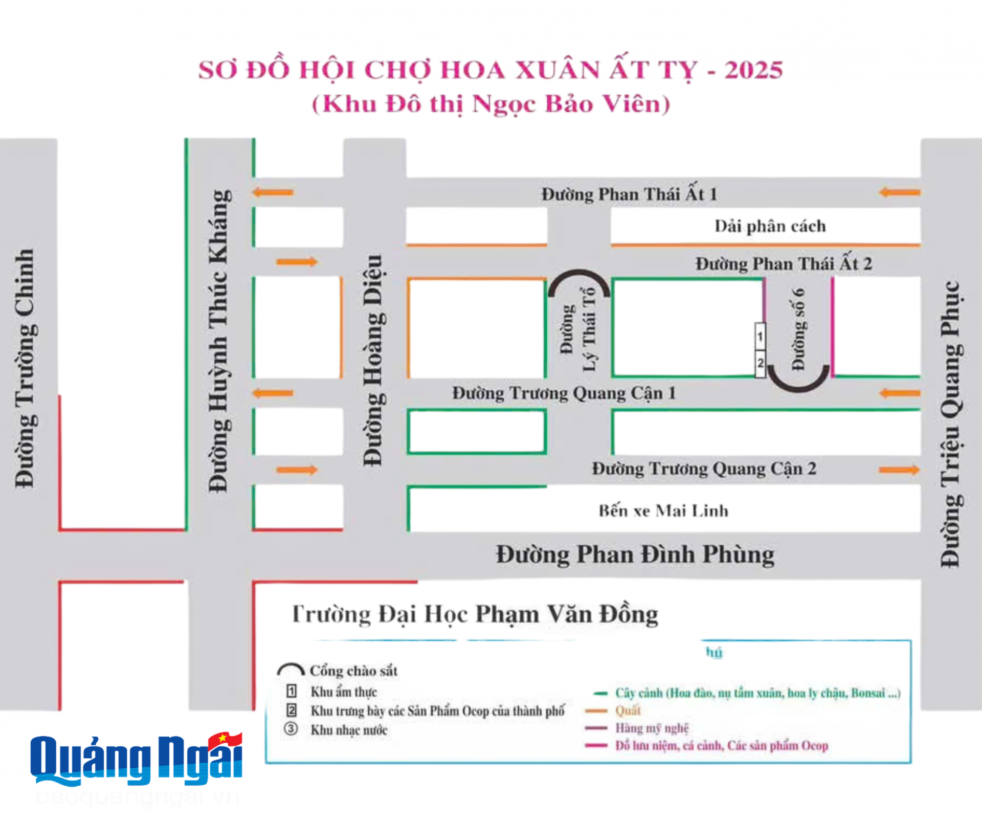 Sơ đồ chợ hoa xuân Ất Tỵ tại Khu đô thị Ngọc Bảo Viên và một số tuyến đường lân cận. Ảnh: ĐVCC