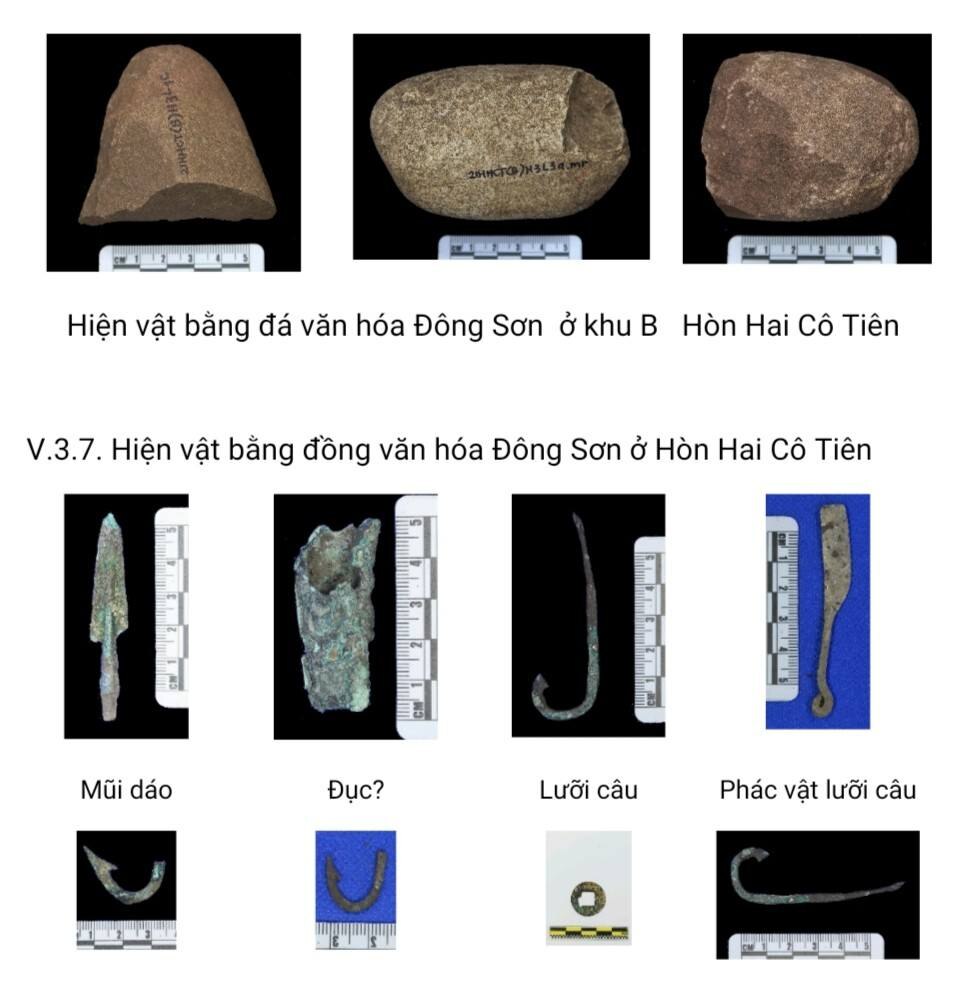 Hiện vật tìm được khi khai quật khảo cổ học tại di tích Hòn Hai Cô Tiên, phường Bạch Đằng.