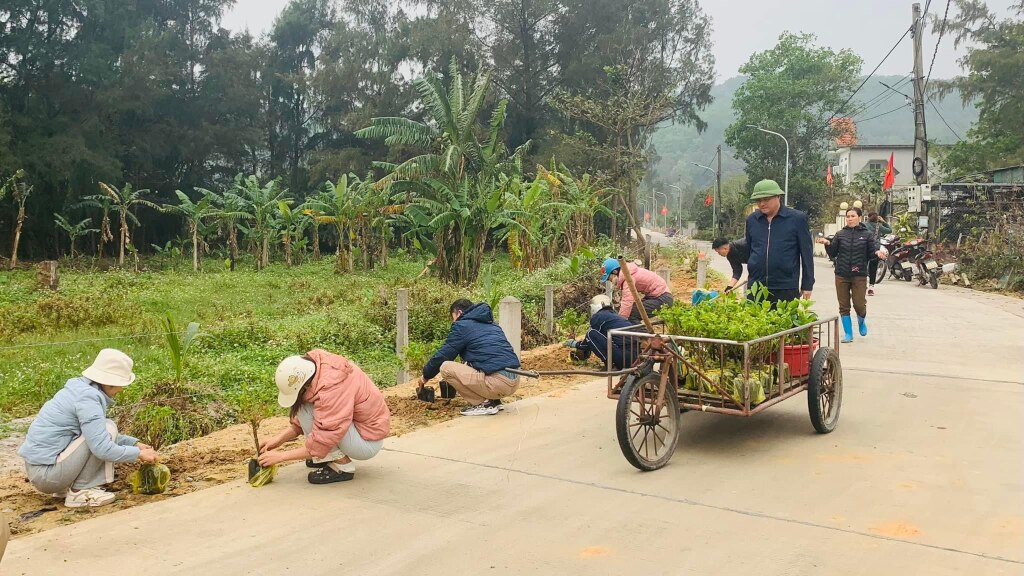 Người dân thôn Hải Tiến, xã Đồng Tiến trồng cây xanh, tạo cảnh quan xanh, sạch, đẹp. 