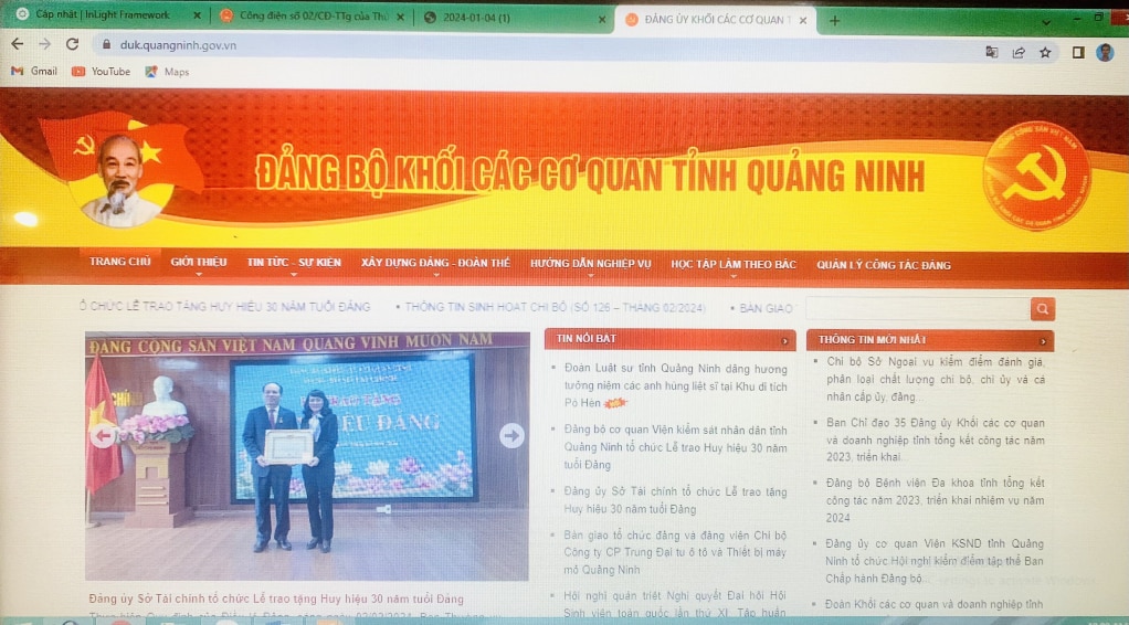 Trang Cổng thông tin điện tử (duk.quangninh.gov.vn) của Đảng bộ Khối các cơ quan tỉnh Quảng Ninh.