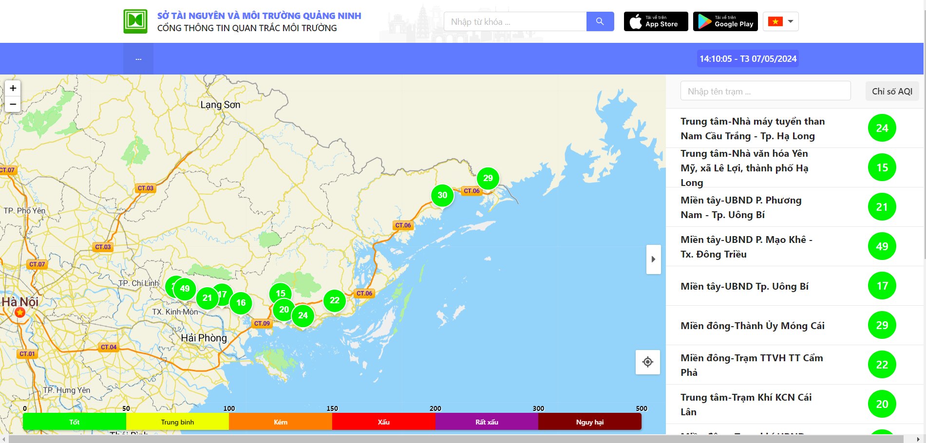 Tình hình chất lượng môi trường không khí tại các khu vực trạm quan trắc tự động được cập nhật tự động, tức thời trên Cổng thông tin quan trắc môi trường (Sở TN&MT).