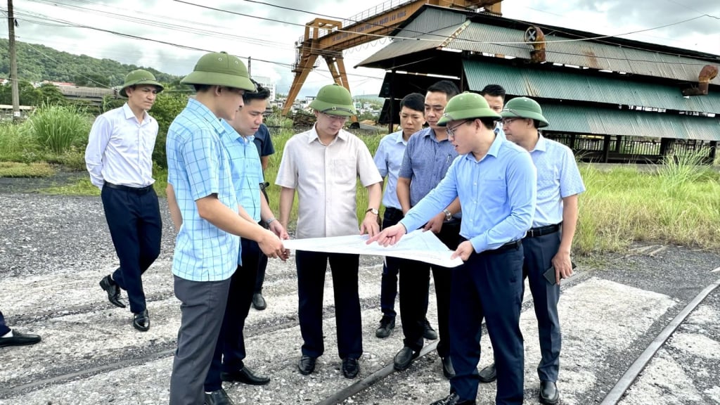 Đồng chí Vũ Quyết Tiến, Ủy viên BTV Tỉnh ủy, Bí thư Thành ủy Hạ Long kiểm tra công tác chuẩn bị khởi công Dự án Xây dựng hạ tầng kỹ thuật khu Bệnh viện Đa khoa tỉnh và các cơ sở Y tế - Giáo dục chất lượng cao tại khu vực Nam Cầu Trắng.