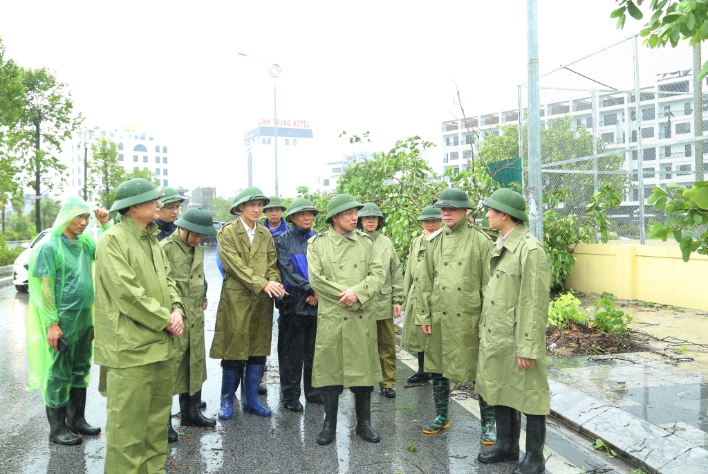 Đồng chí Bí thư Tỉnh ủy, Chủ tịch HĐND tỉnh kiểm tra một số tuyến giao thông trên địa bàn thành phố có cây gãy đổ do ảnh hưởng của bão.