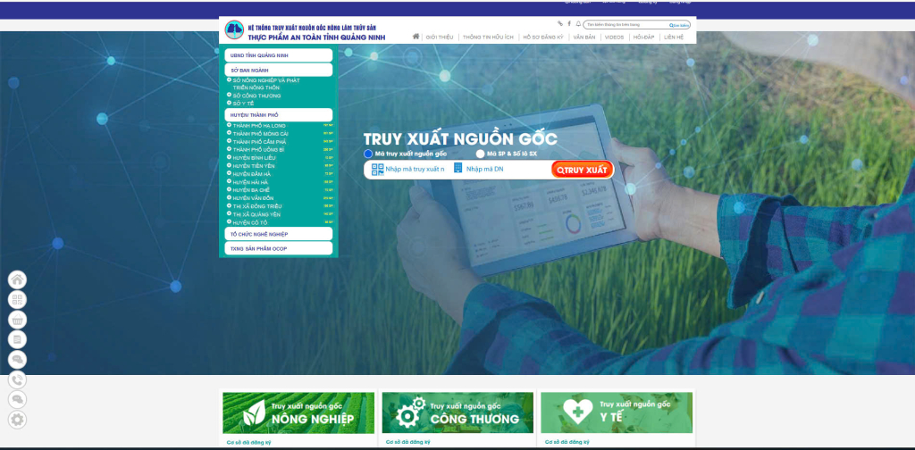 Giao diện website Hệ thống cơ sở dữ liệu truy xuất nguồn gốc thực phẩm nông, lâm, thủy sản http://qn.check.net.vn. 