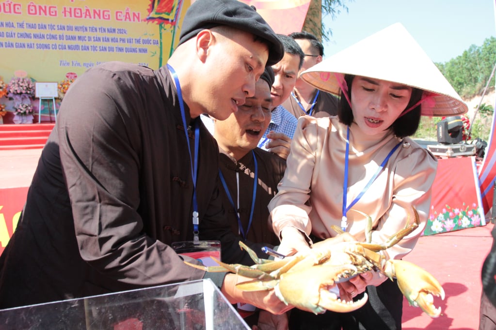 Ban Giám khảo chấm từng chi tiết số đo cân nặng, độ chắc lép của các thí sinh của tham gia hội thi “Đệ nhất cua biển” xã Hải Lạng năm 2024.