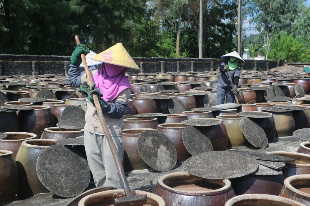 Sản xuất nước mắm sản phẩm nước mắm Cái Rồng tại Công ty CP Thủy sản Cái Rồng (xã Đông Xá, huyện Vân Đồn).