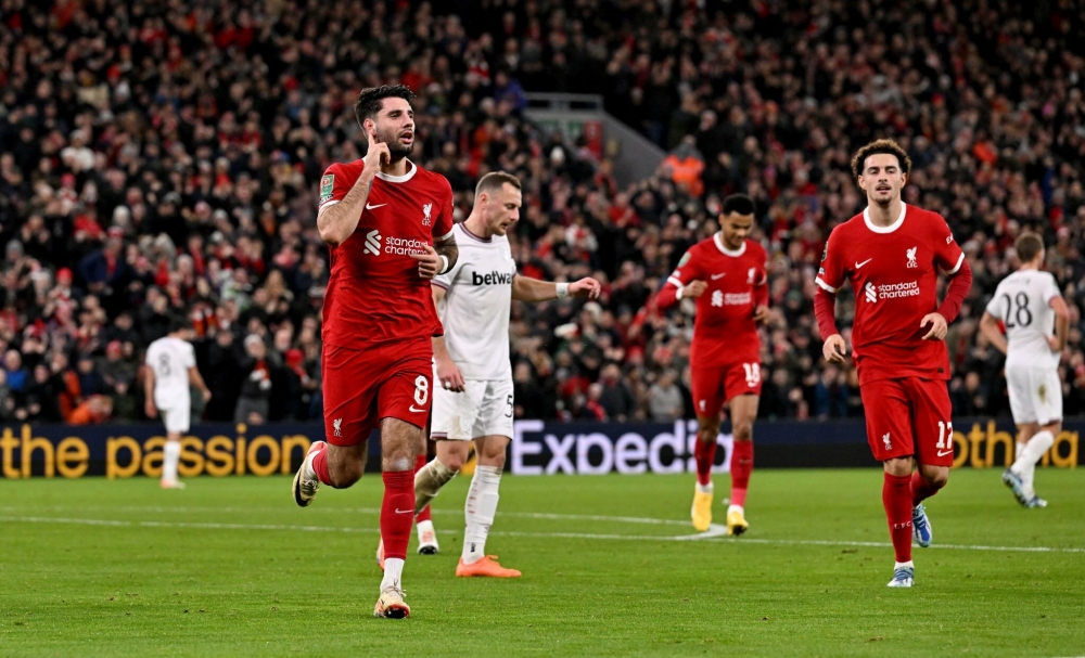 Thắng thuyết phục West Ham, Liverpool vào bán kết Cúp Liên đoàn Anh