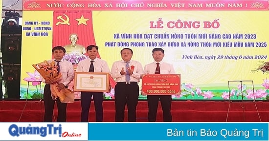 Xã Vĩnh Hoà đón nhận danh hiệu xã đạt chuẩn nông thôn mới nâng cao