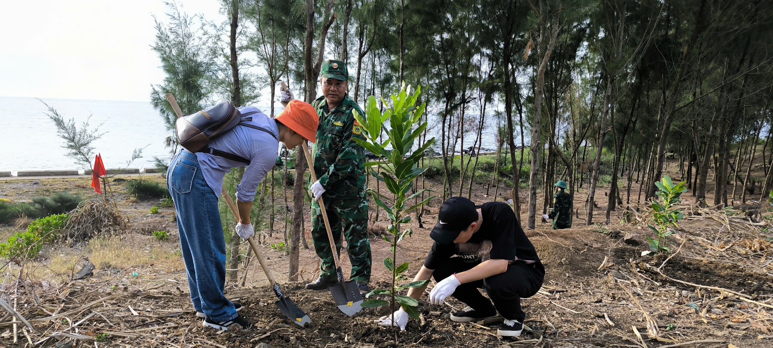 Ra quân vệ sinh môi trường và trồng cây xanh tại đảo Cồn Cỏ