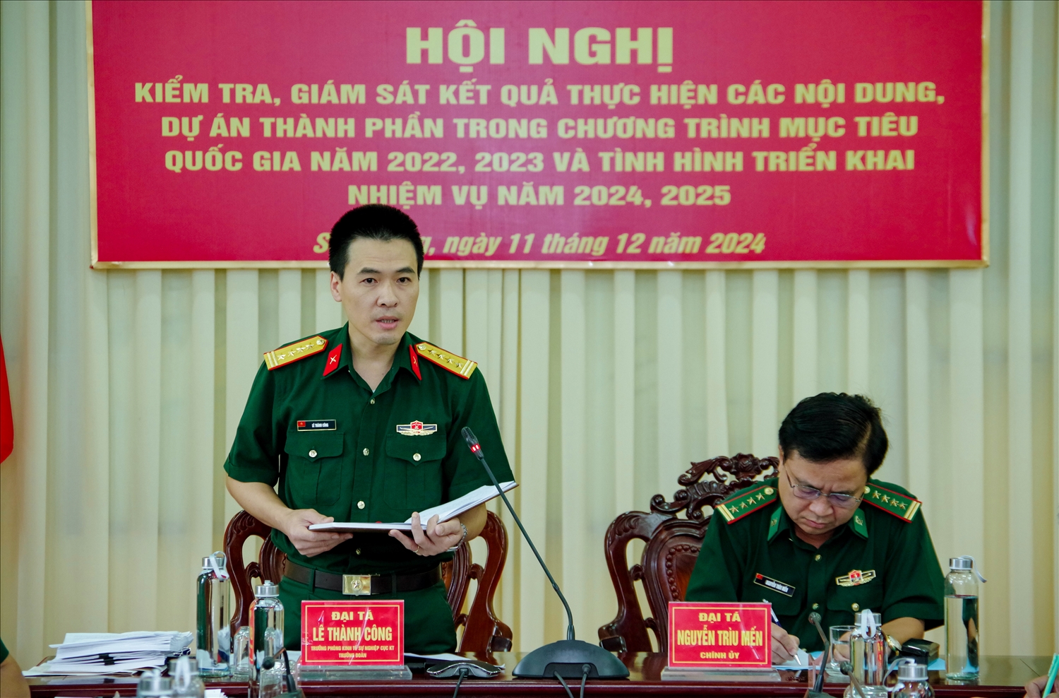 Đại tá Lê Thành Công, Trưởng đoàn công tác phát biểu tại hội nghị kiểm tra, giám sát tại BĐBP Sóc Trăng