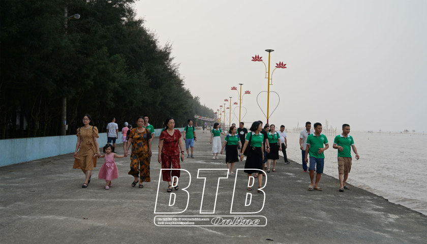 Thousands of tourists come to Thai Thuy to see the infinite sea