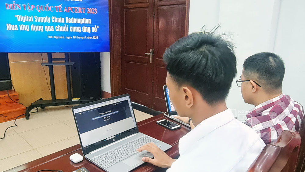 Điểm cầu tỉnh Thái Nguyên  kết nối trực tuyến với hệ thống diễn tập APCERT 2023