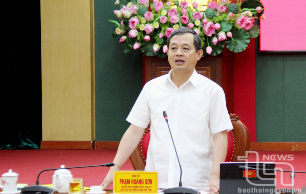 Đồng chí Phó Bí thư Thường trực Tỉnh ủy Phạm Hoàng Sơn phát biểu chỉ đạo tại Hội nghị.