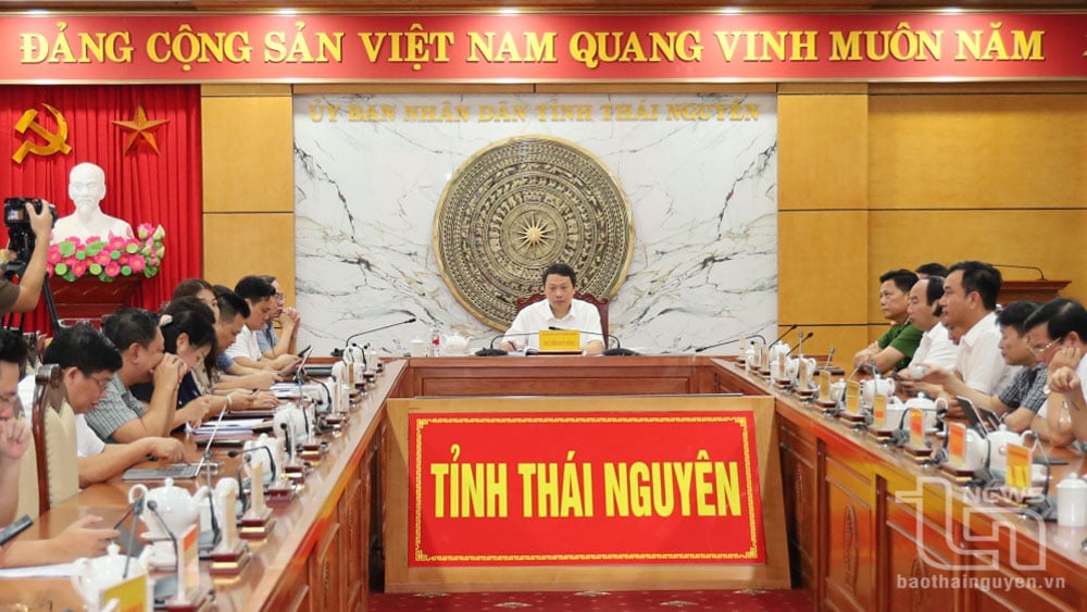 Đồng chí Nguyễn Huy Dũng, Phó Bí thư Tỉnh ủy, Chủ tịch UBND tỉnh, chủ trì tại điểm cầu tỉnh Thái Nguyên.