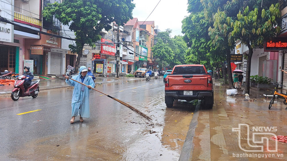 Công ty CP Môi trường và Công trình đô thị Thái Nguyên là 1 trong 3 doanh nghiệp trên địa bàn tỉnh đang tiến hành các thủ tục còn lại để thoái vốn nhà nước. Trong ảnh: Công nhân Công ty dọn vệ sinh trên đường Minh Cầu (TP. Thái Nguyên).