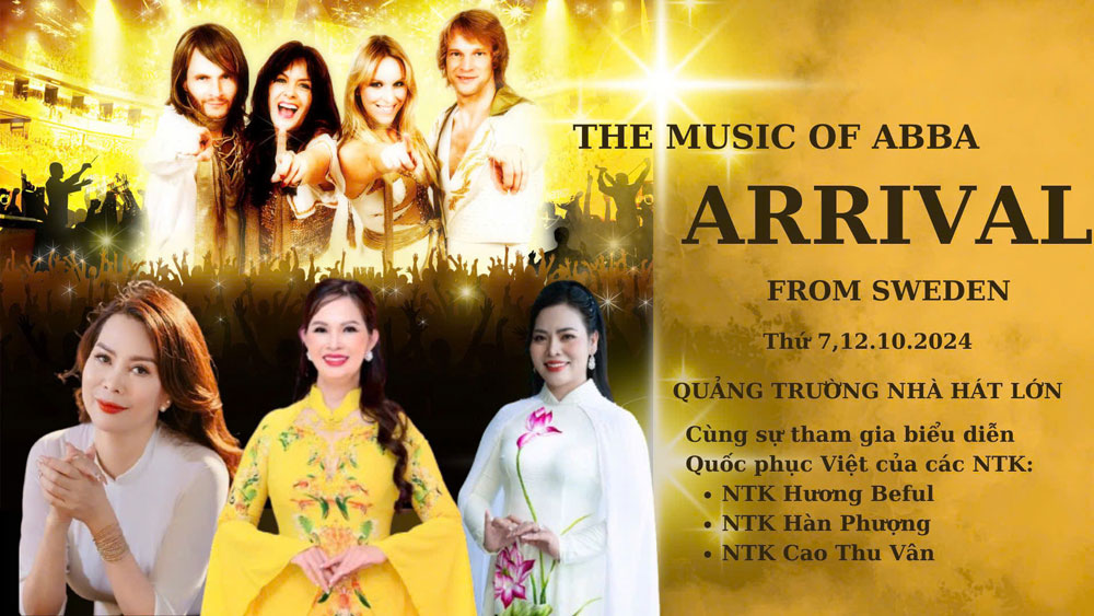 Poster đêm nhạc “The music of ABBA”, có sự góp mặt của nhà thiết kế Hàn Phượng và bộ sưu tập Sắc Núi.