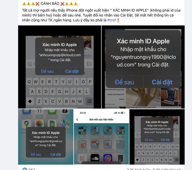 Cảnh báo “Xác minh ID Apple” tại Việt Nam để chiếm tài khoản là tin giả