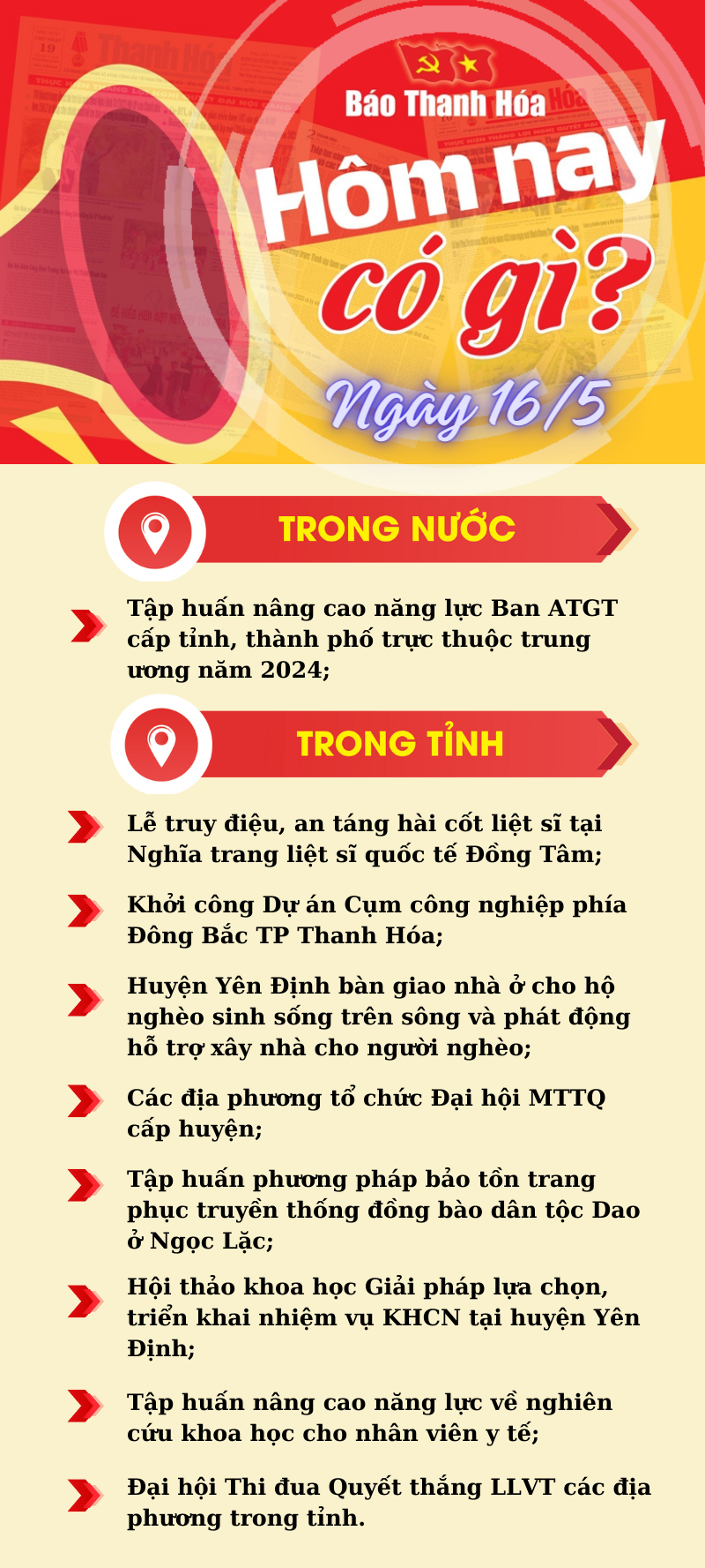 Hôm nay có gì? - Sự kiện nổi bật ngày 16/5/2024