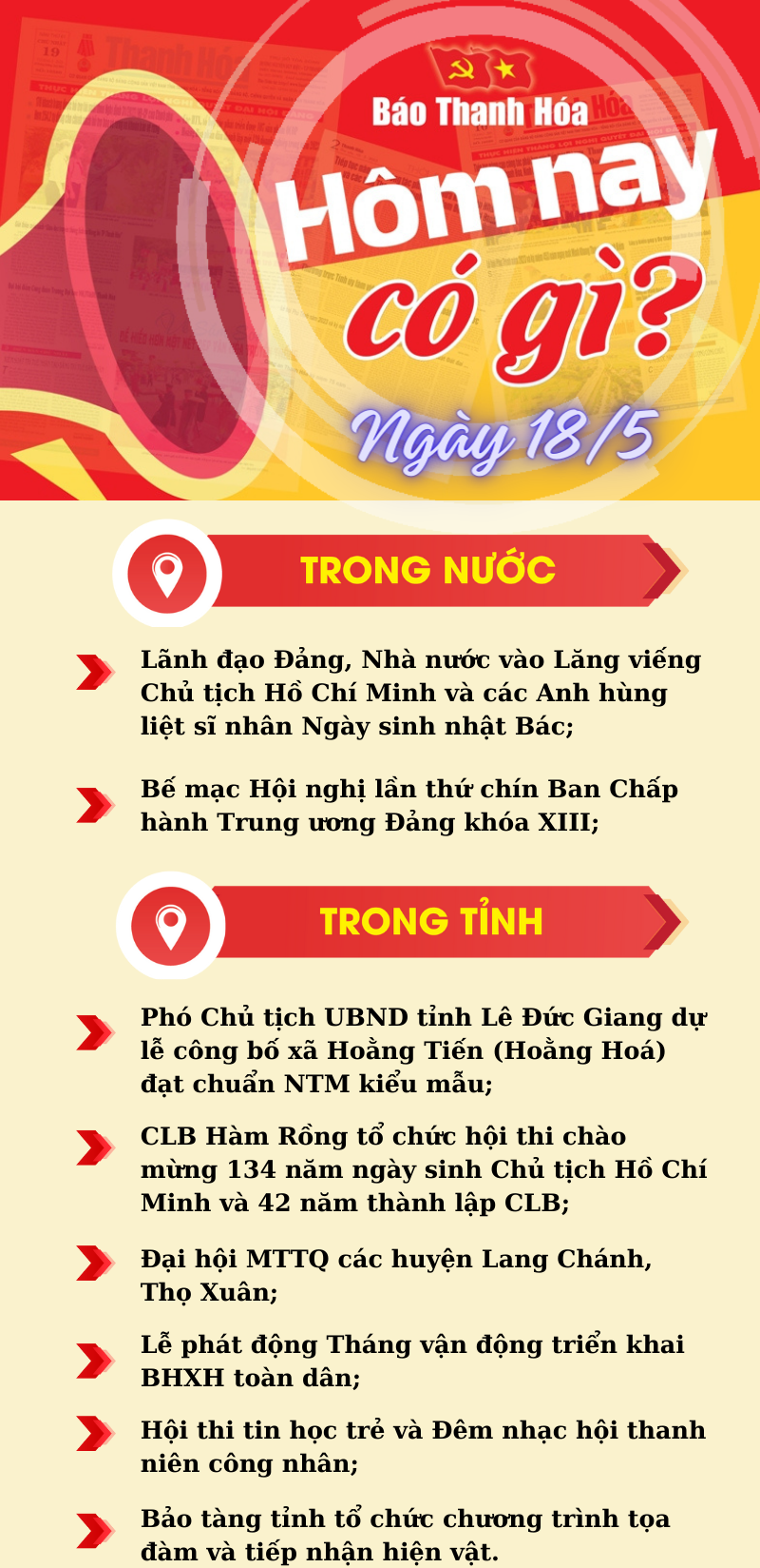 Hôm nay có gì? - Sự kiện nổi bật ngày 18/5/2024