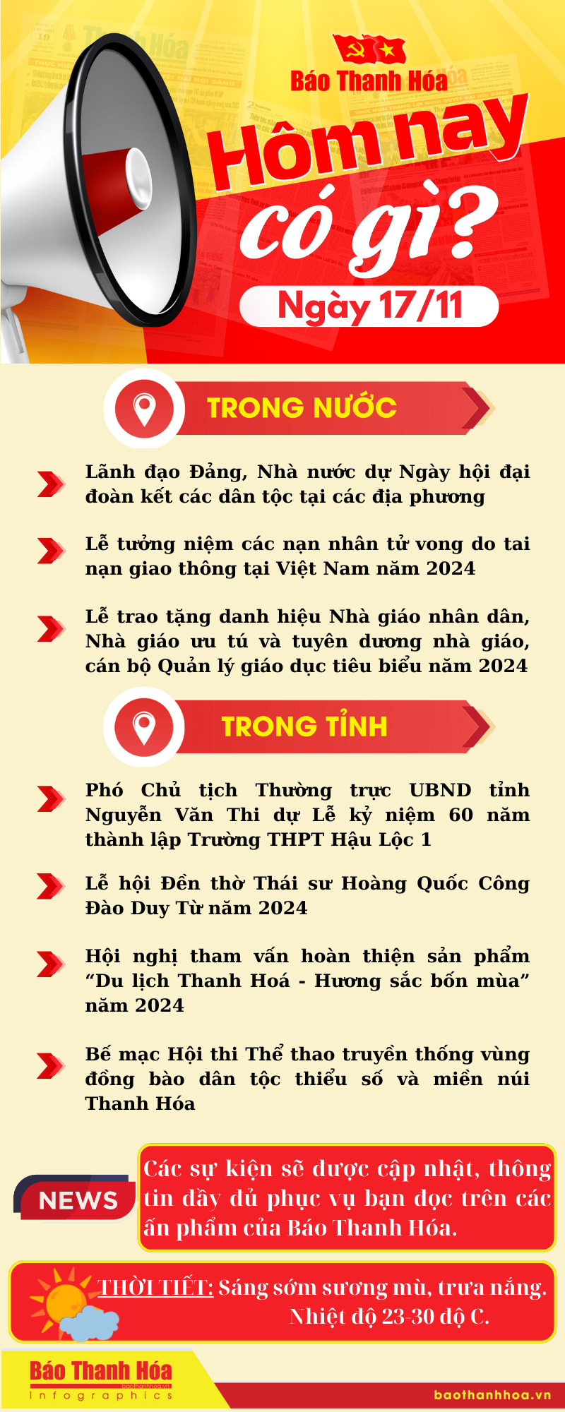 Hôm nay có gì? - Sự kiện nổi bật ngày 17/11/2024