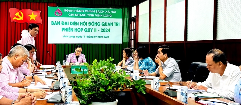 Ông Trương Thanh Hà - Giám đốc NHCSXH chi nhánh tỉnh Vĩnh Long phát biểu tại hội nghị Ban đại diện HĐQT.