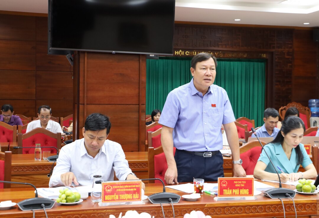 Phó Chủ tịch HĐND tỉnh, Trưởng Đoàn giám sát Trần Phú Hùng phát biểu kết luận buổi làm việc.