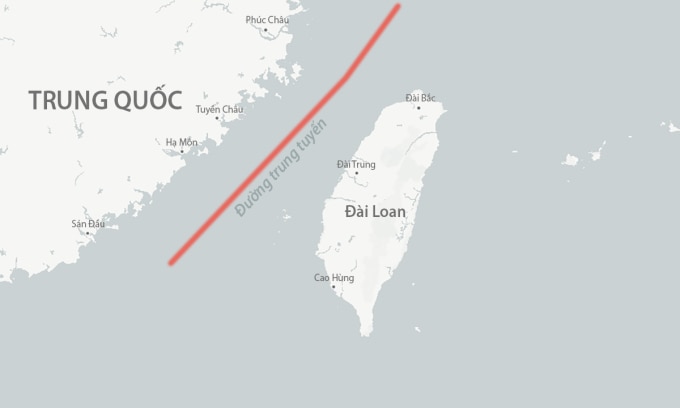 Đường trung tuyến ở eo biển Đài Loan. Đồ họa: CSIS