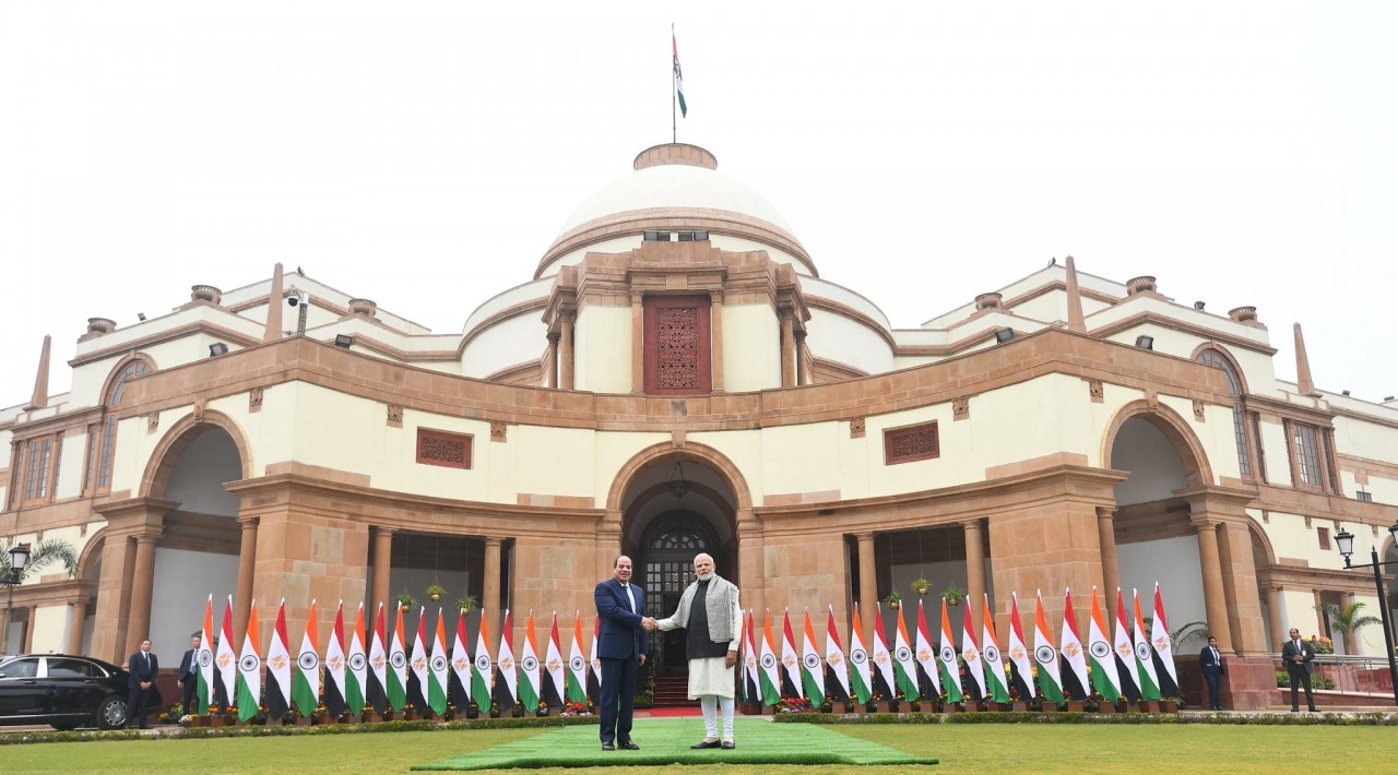 Thủ tướng Narendra Modi đón Tổng thống Ai Cập Abdel Fattah El-Sisi với tư cách là khách chính trong lễ kỷ niệm Ngày Cộng hòa của Ấn Độ vào tháng 1/2023. (Nguồn: PTI)