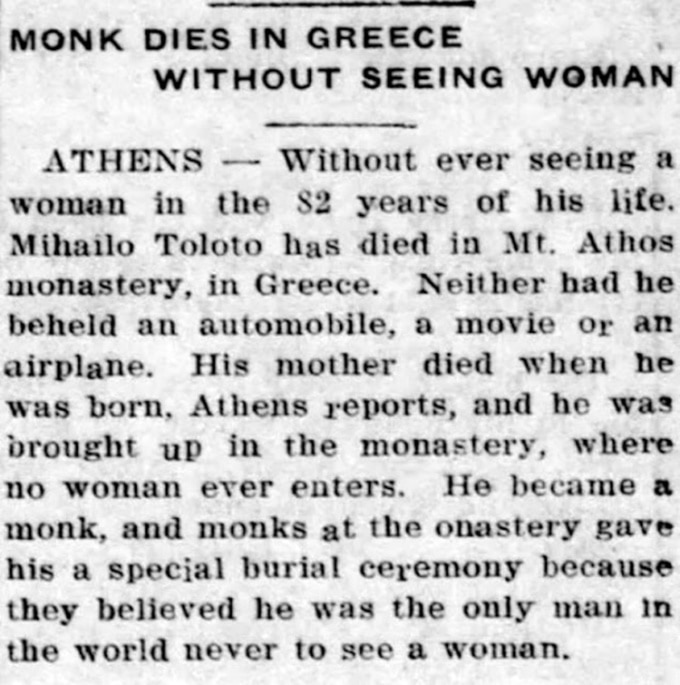 Bài viết trên báo Edinburgh Daily Courier năm 1938 đề cập tới cái chết của thầy tu Mihailo Tolotos. Ảnh: Greek Reporter.