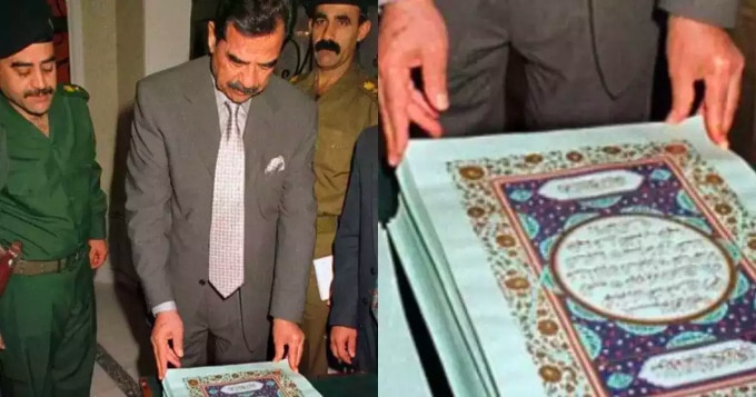 Ông Hussein kiểm tra cuốn sách được cho là huyết kinh Koran. Ảnh: PressWire18