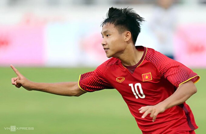 Cái Văn Quỳ ăn mừng sau một pha ghi bàn cho Việt Nam tại giải U15 quốc tế năm 2019. Ảnh: Đức Đồng