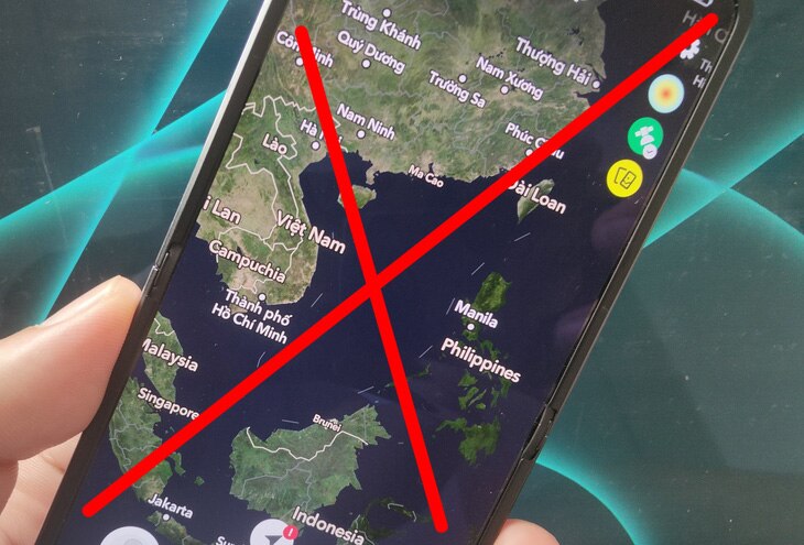 "Đường lưỡi bò" phi pháp xuất hiện trên bản đồ ứng dụng Snapchat - Ảnh: ĐỨC THIỆN