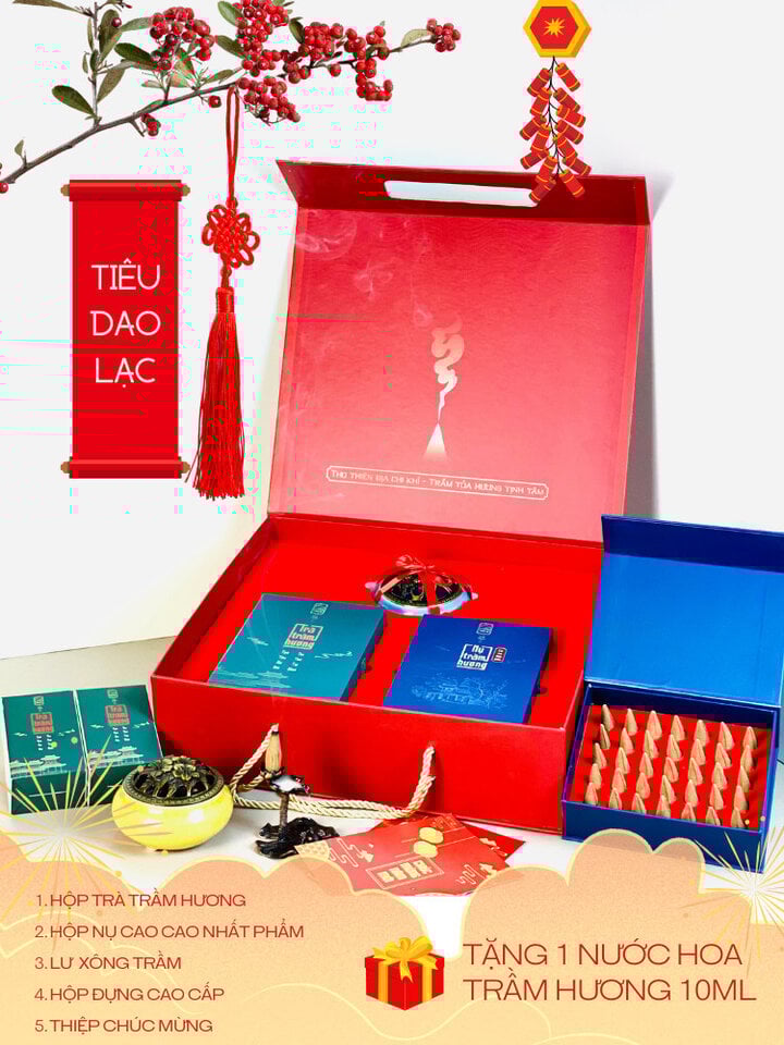 Tiêu Dao Lạc (01 hộp Trà Trầm hương, 01 hộp Nụ Cao cao Nhất phẩm, 01 Lư xông Trầm)