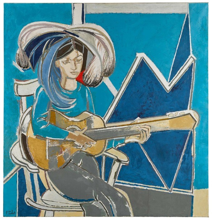 Françoise Gilot vẽ con gái trong bức tranh Paloma à la Guitare (1965), có giá 1,3 triệu USD. Ảnh: Sothebys
