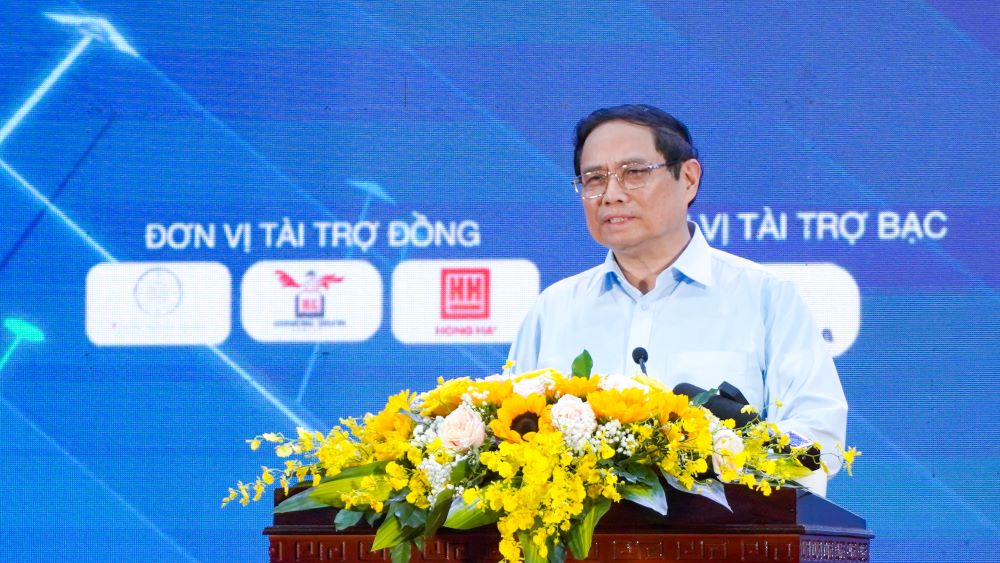  Thủ tướng Chính phủ Phạm Minh Chính phát biểu tại Ngày hội Khởi nghiệp quốc gia của học sinh sinh viên lần thứ VI. Ảnh: Yến Phương
