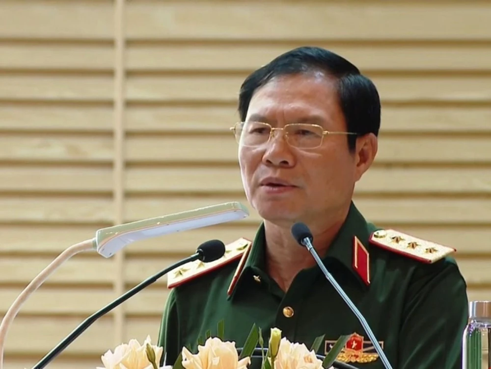 Thượng tướng Nguyễn Tân Cương phát biểu chỉ đạo tại khai mạc tập huấn. (Ảnh: Hồng Pha/TTXVN phát)