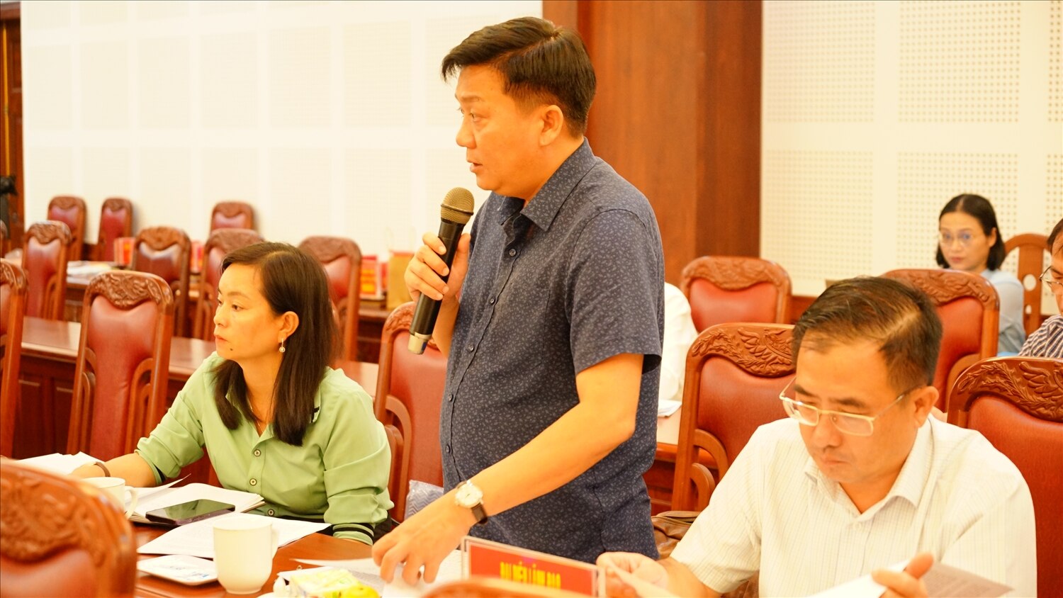 Ông Đặng Quốc Hoài Huy - Phó Chủ tịch UBND thị xã An Khê báo cáo những khó khăn khi sáp nhập ĐVHC