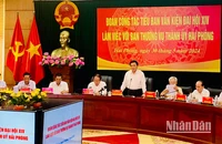 Đồng chí Nguyễn Xuân Thắng phát biểu tại buổi làm việc với Ban Thường vụ Thành ủy Hải Phòng.