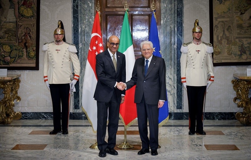 Tổng thống Italy Sergio Mattarella chào đón Tổng thống Singapore Tharman Shanmugaratnam ngày 24/6/2024. (Nguồn: Bộ Thông tin và Truyền thông Singapore)