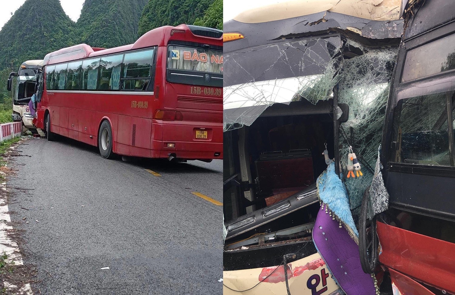 Sự kiện - Lái xe tử nạn và nhiều người bị thương khi 2 xe khách đấu đầu ở Cát Bà