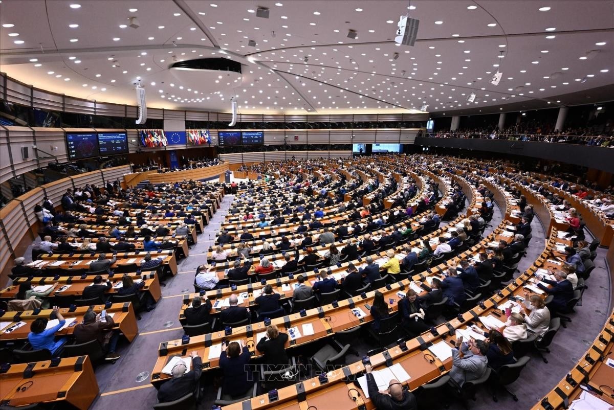 Toàn cảnh phiên họp Nghị viện châu Âu ở Brussels, Bỉ ngày 10/4/2024