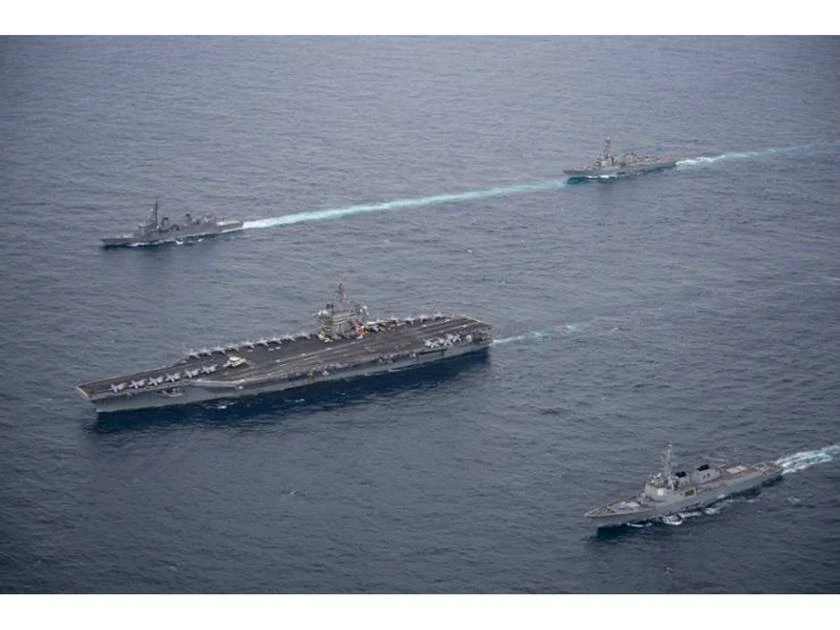 Cuộc tập trận hải quân chung của 3 nước hồi tháng 4 vừa qua. Ảnh: QNA