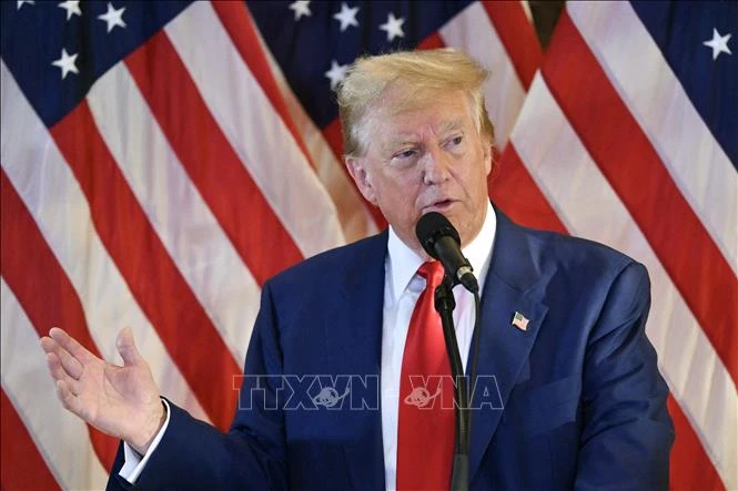 Cựu Tổng thống Mỹ Donald Trump phát biểu trong cuộc họp báo ở New York ngày 31-5-2024. Ảnh: AFP/TTXVN
