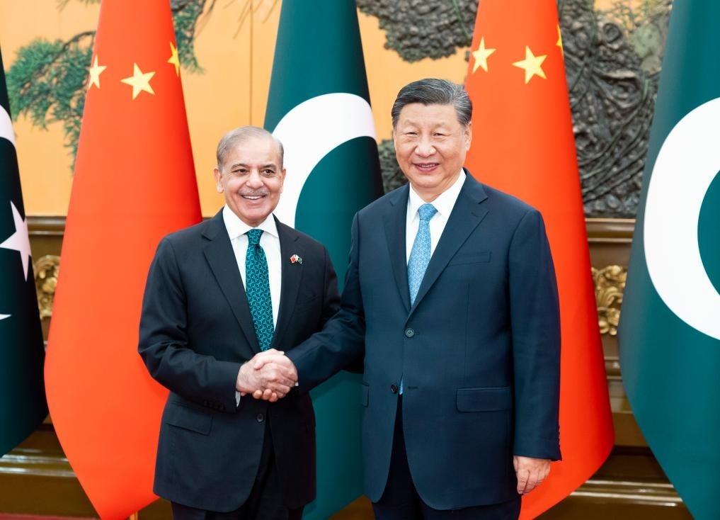 Chủ tịch Trung Quốc Tập Cận Bình tiếp Thủ tướng Pakistan Shehbaz Sharif tại Bắc Kinh ngày 7/6/2024. (Nguồn: Tân Hoa xã)